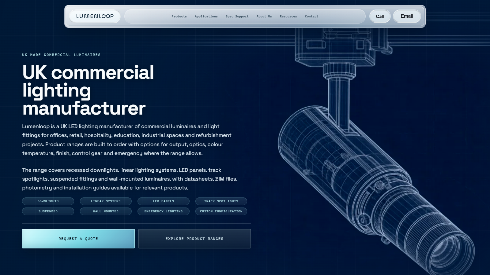Lumenloop B2B manufacturing website designed by Foxdog